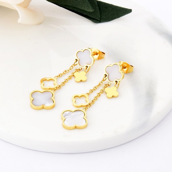 New Fashion Four-leaf Clover Earrings 14k Gold plated - Picture 3 of 6